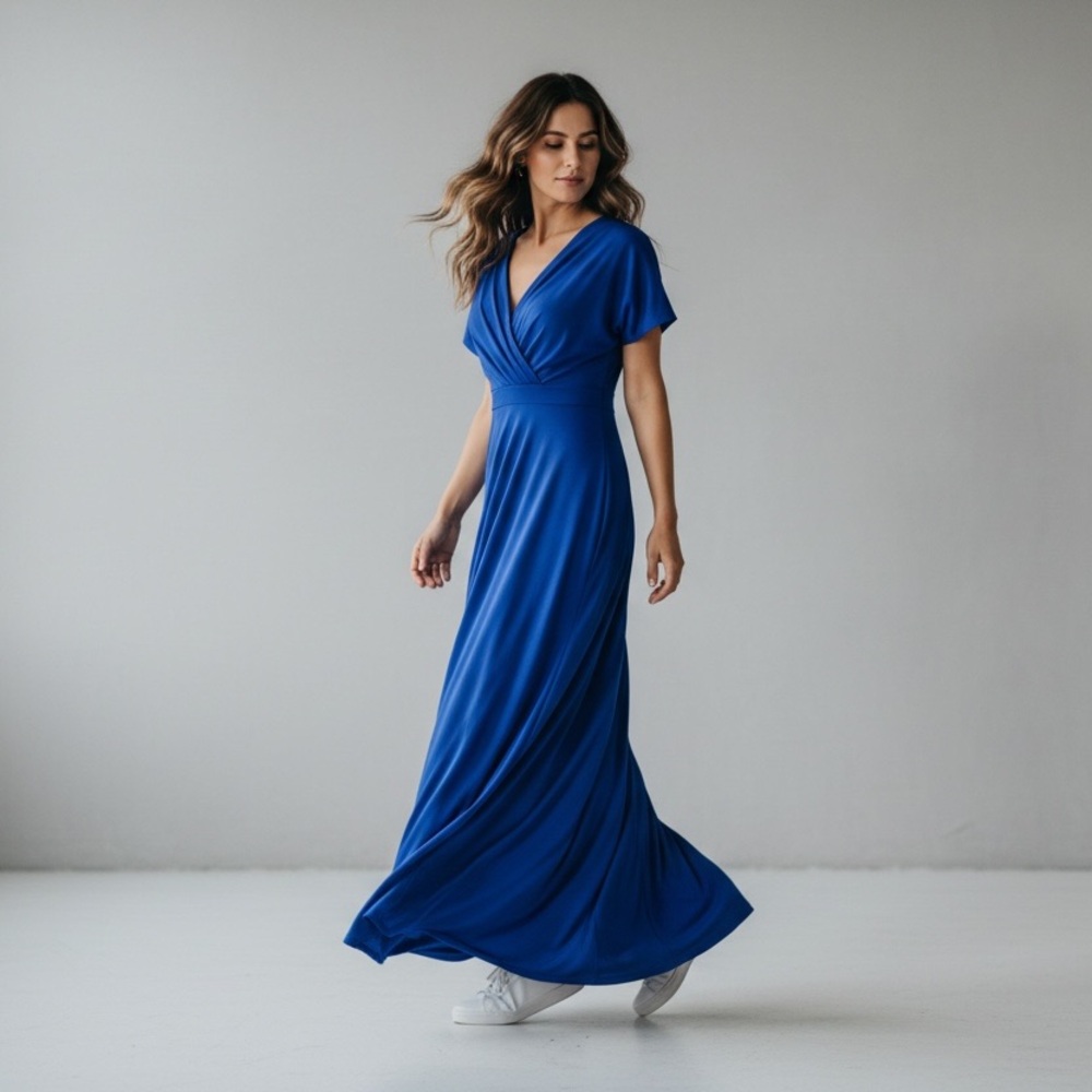 Elegant Royal Blue Maxi Dress with V-Neck